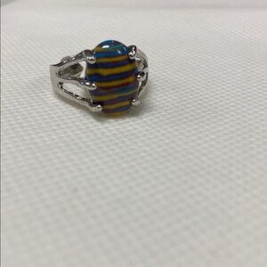 Colorful Striped Stone Silver Ring